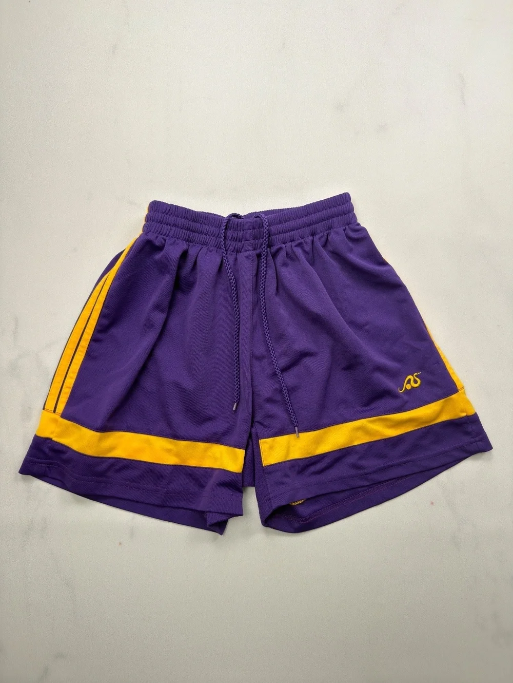 Purple Athletic Shorts Yellow Stripe Drawstring Waist - Boys M